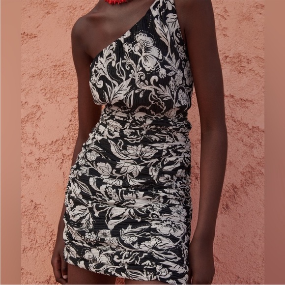 Zara printed one shoulder mini dress NWT - Picture 4 of 5